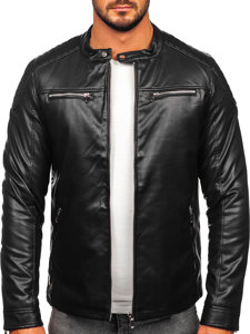 Chaqueta biker de cuero para hombre negro Bolf 11Z8001