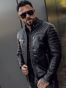 Chaqueta biker de cuero para hombre negro Bolf 11Z8002