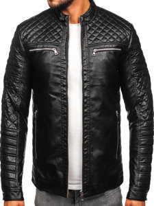 Chaqueta biker de cuero para hombre negro Bolf 11Z8002