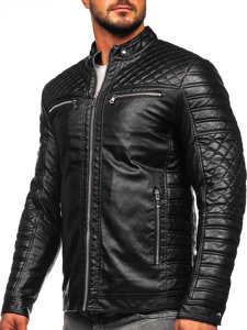 Chaqueta biker de cuero para hombre negro Bolf 11Z8002