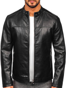 Chaqueta biker de cuero para hombre negro Bolf 11Z8019