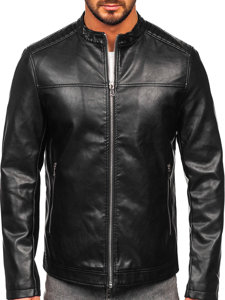 Chaqueta biker de cuero para hombre negro Bolf 11Z8019