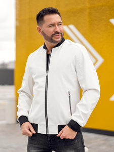 Chaqueta bomber de cuero para hombre blanco Bolf 7110A