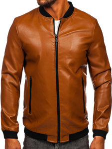 Chaqueta bomber de cuero para hombre camel Bolf 11Z8107