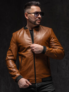 Chaqueta bomber de cuero para hombre marrón Bolf 6803A1