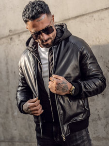 Chaqueta bomber de cuero para hombre negro Bolf 11Z8004