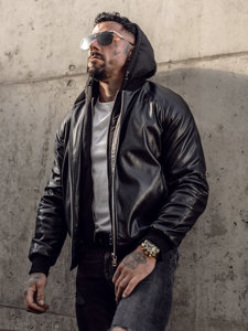 Chaqueta bomber de cuero para hombre negro Bolf 11Z8004