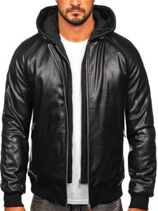 Chaqueta bomber de cuero para hombre negro Bolf 11Z8004