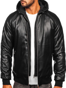 Chaqueta bomber de cuero para hombre negro Bolf 11Z8004