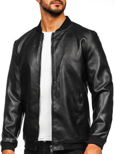 Chaqueta bomber de cuero para hombre negro Bolf 11Z8105