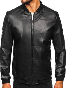 Chaqueta bomber de cuero para hombre negro Bolf 11Z8105