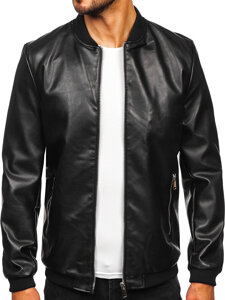 Chaqueta bomber de cuero para hombre negro Bolf 11Z8106