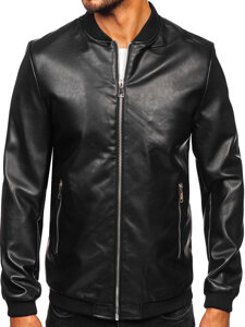 Chaqueta bomber de cuero para hombre negro Bolf 11Z8106