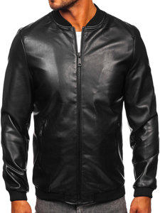 Chaqueta bomber de cuero para hombre negro Bolf 11Z8107