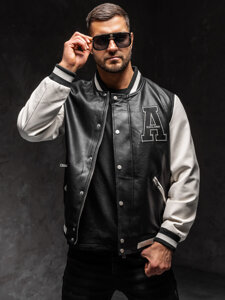 Chaqueta bomber de cuero para hombre negro Bolf 11Z8112