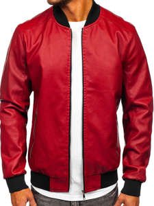 Chaqueta bomber de cuero para hombre rojo Bolf 1147