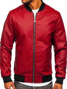 Chaqueta bomber de cuero para hombre rojo Bolf 1147