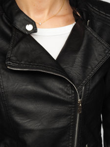 Chaqueta de cuero con cuello alto para mujer negro Bolf B0117