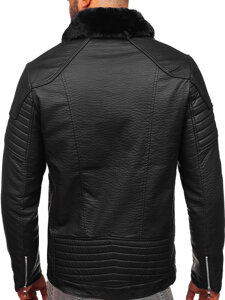 Chaqueta de cuero con pelo para hombre negro Bolf 11Z8013