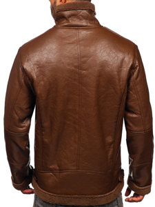 Chaqueta de cuero forrada con borrego para hombre marrón Bolf EX930