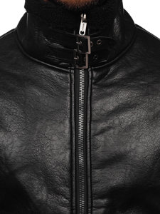 Chaqueta de cuero forrada con borrego para hombre negro Bolf EX930