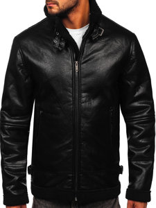 Chaqueta de cuero forrada con borrego para hombre negro Bolf EX930