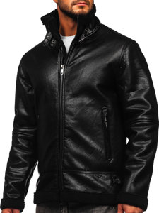 Chaqueta de cuero forrada con borrego para hombre negro Bolf EX930