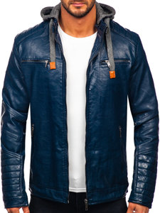 Chaqueta de cuero para hombre azul oscuro Bolf ex702