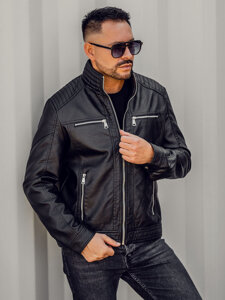 Chaqueta de cuero para hombre negro Bolf 11Z8150