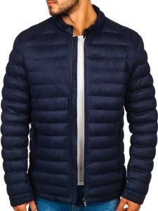 Chaqueta de entretiempo acolchada de cuero para hombre azul oscuro Bolf 5586