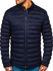 Chaqueta de entretiempo acolchada de cuero para hombre azul oscuro Bolf 5586