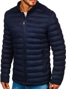 Chaqueta de entretiempo acolchada de cuero para hombre azul oscuro Bolf 5586