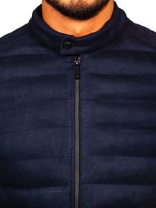 Chaqueta de entretiempo acolchada de cuero para hombre azul oscuro Bolf 5586