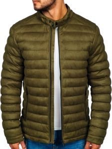 Chaqueta de entretiempo acolchada de cuero para hombre caqui Bolf 5586