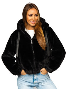 Chaqueta de entretiempo de borrego sintético para mujer negro Bolf 21230