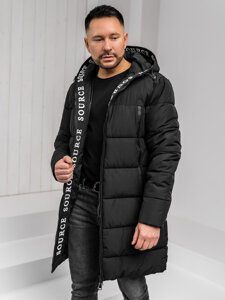 Chaqueta de invierno acolchada larga para hombre con capucha Negro Bolf 22M329A1