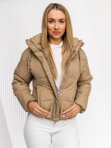 Chaqueta de invierno acolchada para mujer beige con capucha Bolf 16M9188