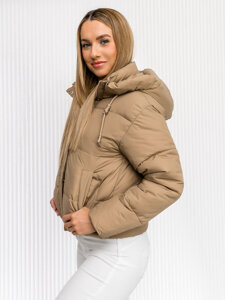 Chaqueta de invierno acolchada para mujer beige con capucha Bolf 16M9188