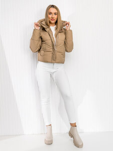 Chaqueta de invierno acolchada para mujer beige con capucha Bolf 16M9188