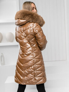 Chaqueta de invierno acolchada para mujer camel con capucha Bolf 16M9100