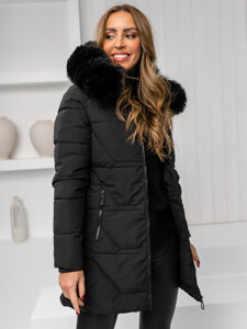 Chaqueta de invierno con capucha y pelo para mujer negro Bolf 16M9099