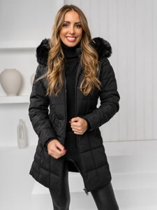 Chaqueta de invierno con capucha y pelo para mujer negro Bolf 16M9119