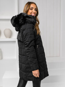 Chaqueta de invierno con capucha y pelo para mujer negro Bolf 16M9119