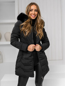 Chaqueta de invierno con capucha y pelo para mujer negro Bolf 16M9121