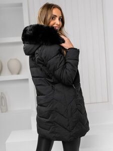 Chaqueta de invierno con capucha y pelo para mujer negro Bolf 16M9121