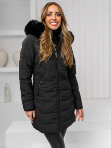 Chaqueta de invierno con capucha y pelo para mujer negro Bolf 16M9121