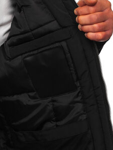 Chaqueta de invierno larga para hombre con capucha Negro Bolf 5M3121