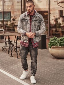 Chaqueta de jeans para hombre gris Bolf AK588