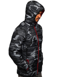 Chaqueta deportiva de entretiempo camuflaje para hombre negro y rojo Bolf SM83