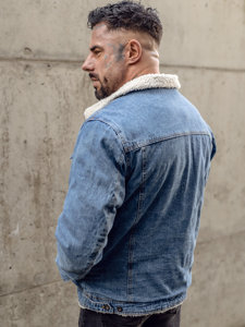 Chaqueta forrada con borrego tipo trucker para hombre azul Bolf 1157A